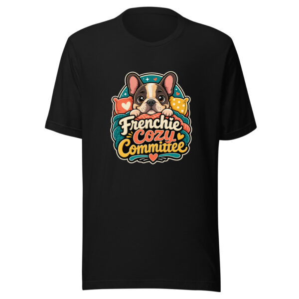 Frenchie Cozy Committee Graphic Tee mockup 2 Frenchie Cozy Committee Graphic Tee mockup 2