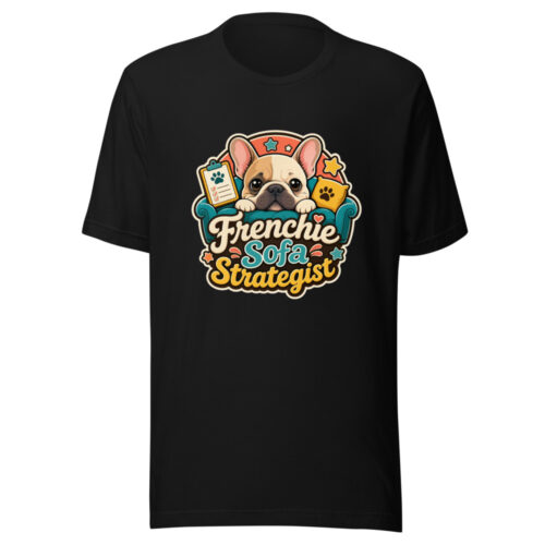 frenchie-sofa-strategist-evergreen-shirt-design-manual-frenchie-sofa-str-mockup-1 Frenchie Sofa Strategist Graphic Tee
