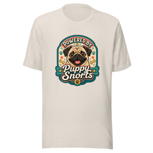 Powered By Puppy Snorts Graphic Tee mockup 1 Powered By Puppy Snorts Graphic Tee front view
