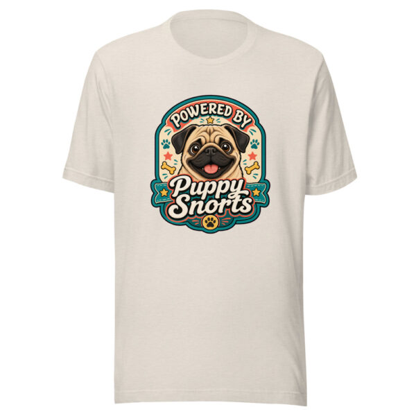 Powered By Puppy Snorts Graphic Tee mockup 1 Powered By Puppy Snorts Graphic Tee front view