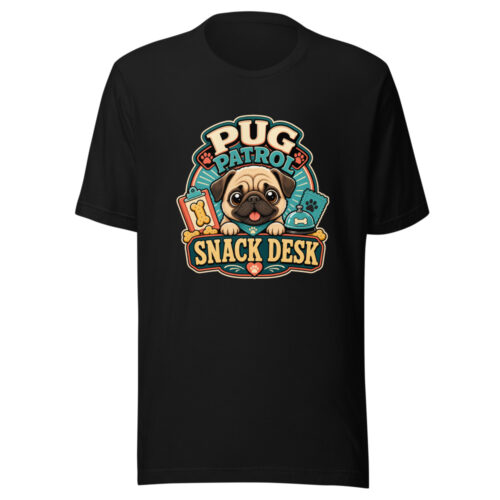 Pug Patrol Snack Desk Graphic Tee mockup 1 Pug Patrol Snack Desk Graphic Tee front view