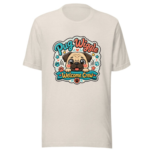 Pug Wiggle Welcome Crew Graphic Tee front view