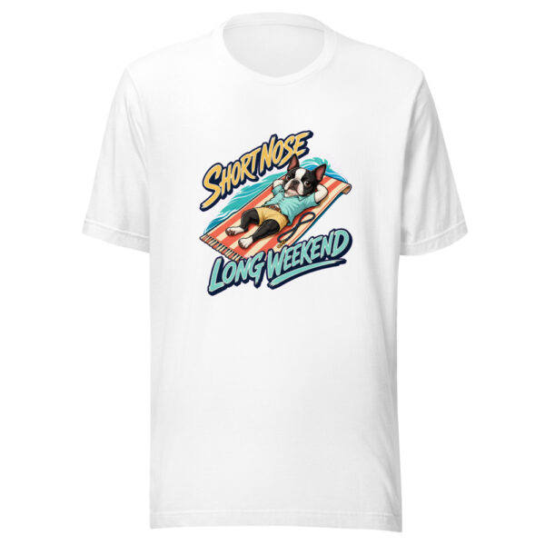 Short Nose Long Weekend Graphic Tee mockup 8