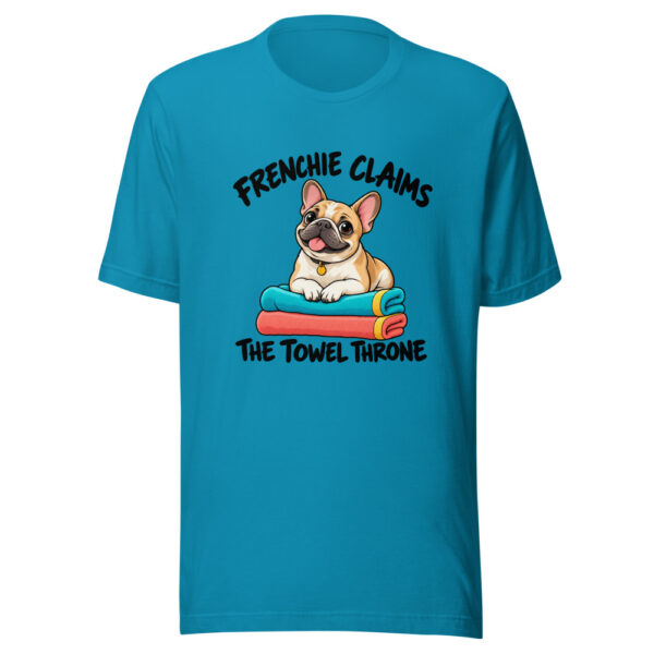 Frenchie Claims The Towel Throne Graphic Tee mockup 2 Frenchie Claims The Towel Throne Graphic Tee mockup 2