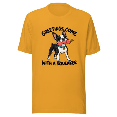 Greetings Come With A Squeaker Graphic Tee mockup 1 Greetings Come With A Squeaker Graphic Tee front view