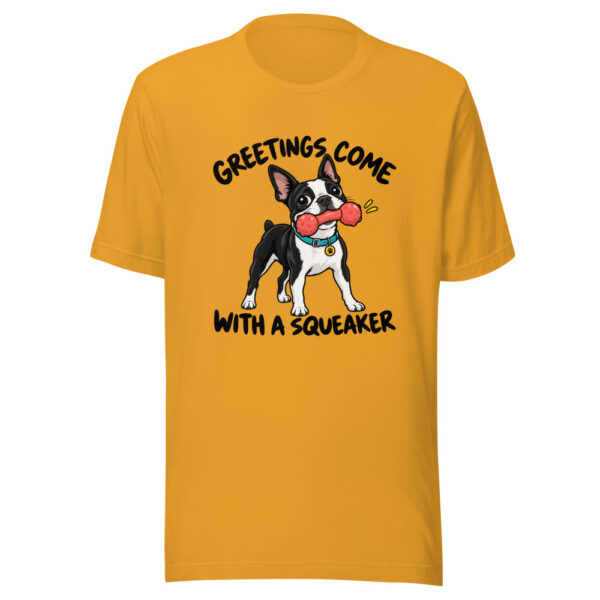 Greetings Come With A Squeaker Graphic Tee mockup 1 Greetings Come With A Squeaker Graphic Tee front view