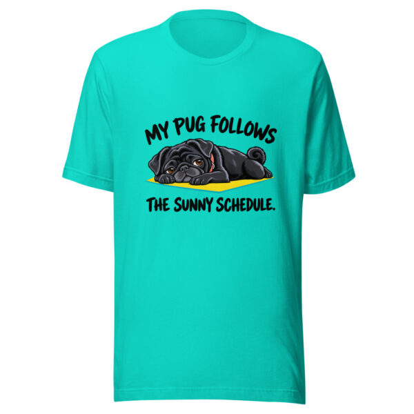My Pug Follows The Sunny Schedule Graphic Tee mockup 2 My Pug Follows The Sunny Schedule Graphic Tee mockup 2