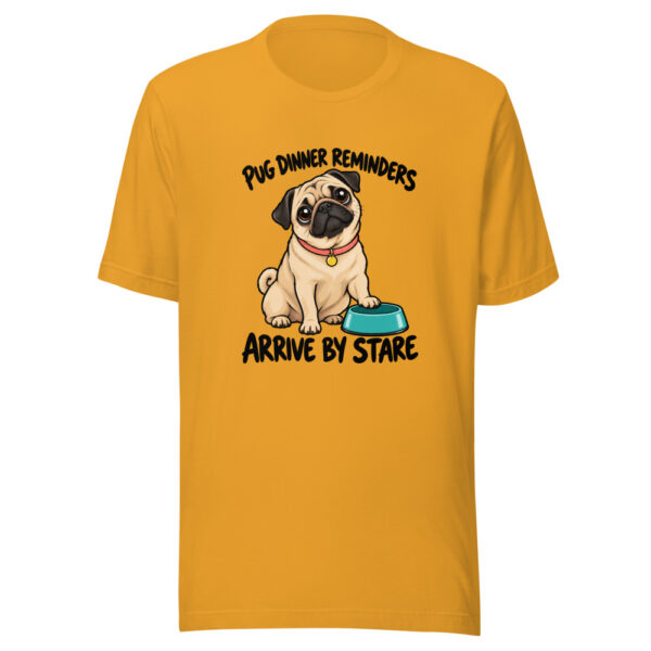 Pug Dinner Reminders Arrive By Stare Graphic Tee mockup 3 Pug Dinner Reminders Arrive By Stare Graphic Tee mockup 3