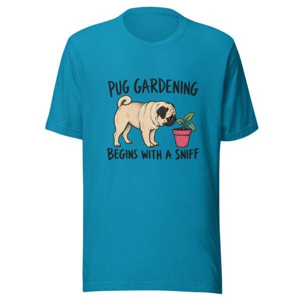 Pug Gardening Begins With A Sniff Graphic Tee mockup 2 Pug Gardening Begins With A Sniff Graphic Tee mockup 2