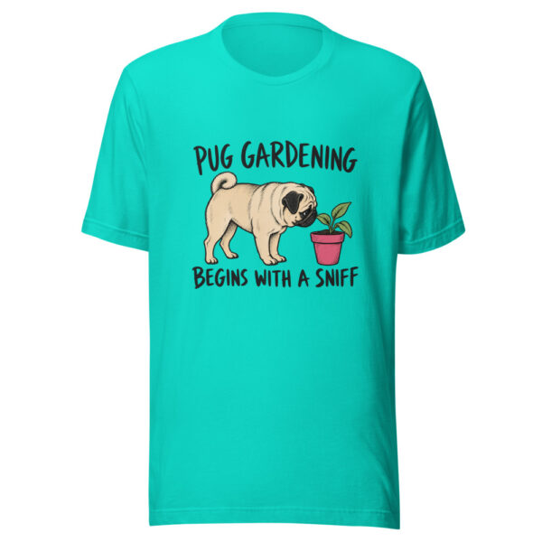 Pug Gardening Begins With A Sniff Graphic Tee mockup 3 Pug Gardening Begins With A Sniff Graphic Tee mockup 3