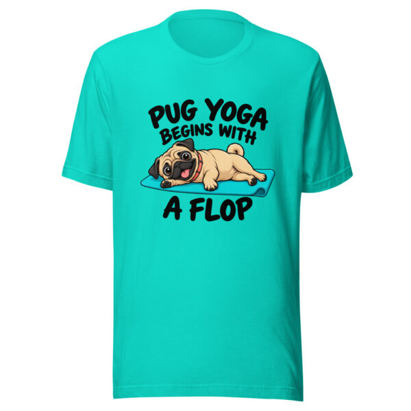 Pug Yoga Begins With A Flop Graphic Tee mockup 3 Pug Yoga Begins With A Flop Graphic Tee mockup 3